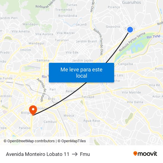 Avenida Monteiro Lobato 11 to Fmu map