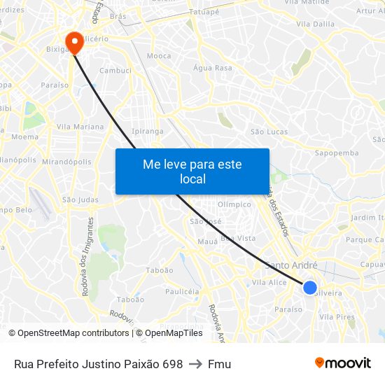 Rua Prefeito Justino Paixão 698 to Fmu map