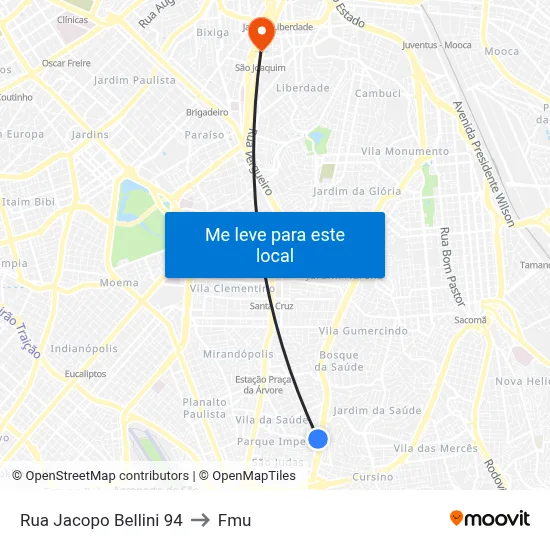 Rua Jacopo Bellini 94 to Fmu map