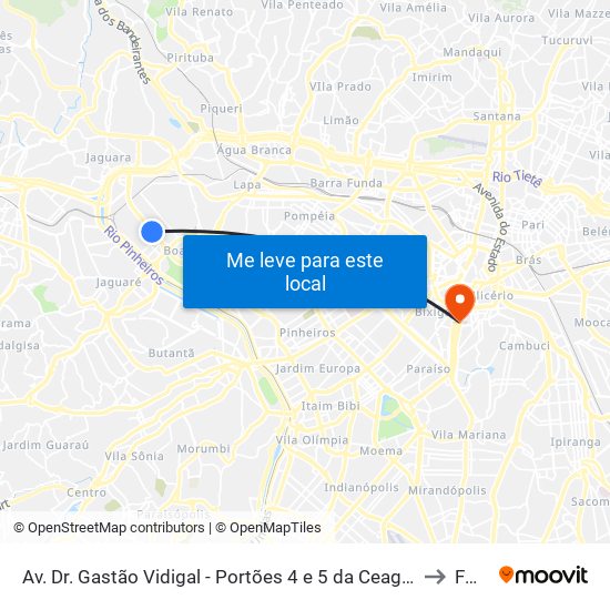 Av. Dr. Gastão Vidigal - Portões 4 e 5 da Ceagesp to Fmu map