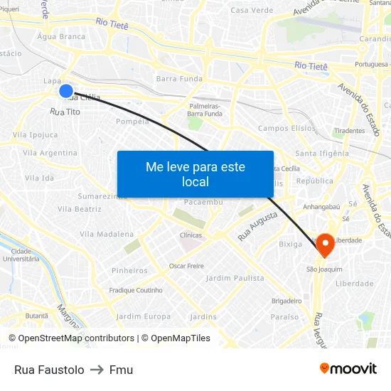 Rua Faustolo to Fmu map