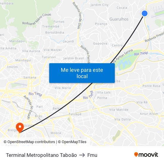 Terminal Metropolitano Taboão to Fmu map