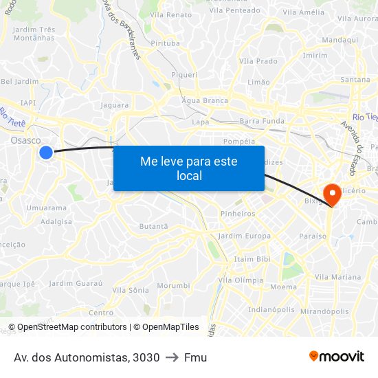 Av. dos Autonomistas, 3030 to Fmu map