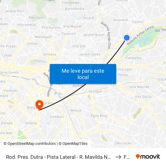 Rod. Pres. Dutra - Pista Lateral - R. Mavilda Neves to Fmu map