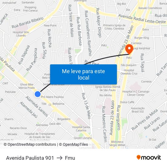 Avenida Paulista 901 to Fmu map