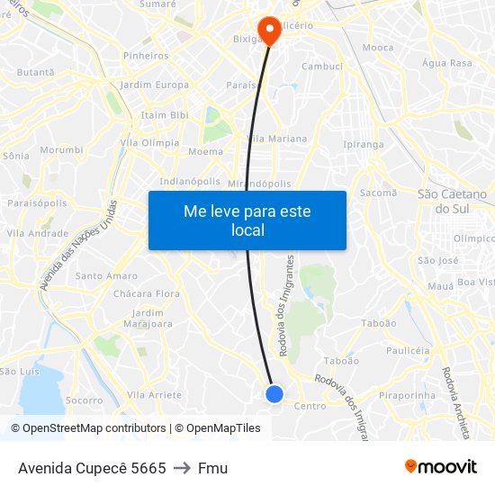 Avenida Cupecê 5665 to Fmu map