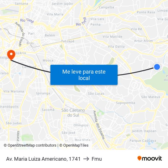 Av. Maria Luiza Americano, 1741 to Fmu map