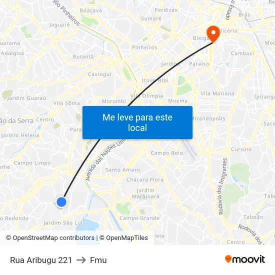 Rua Aribugu 221 to Fmu map