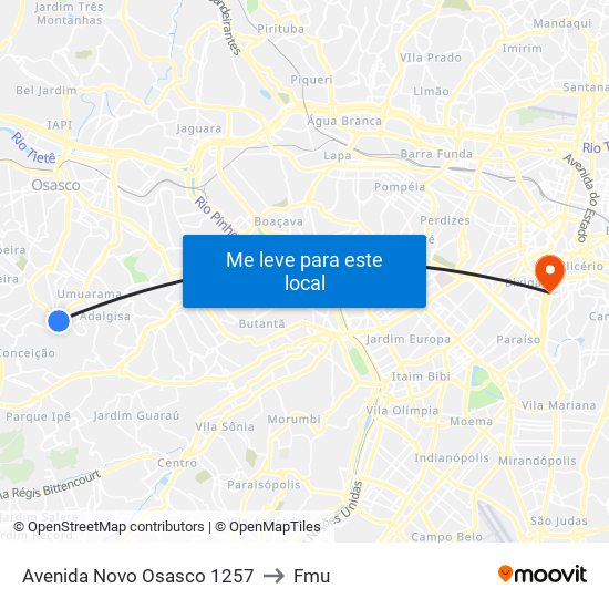 Avenida Novo Osasco 1257 to Fmu map