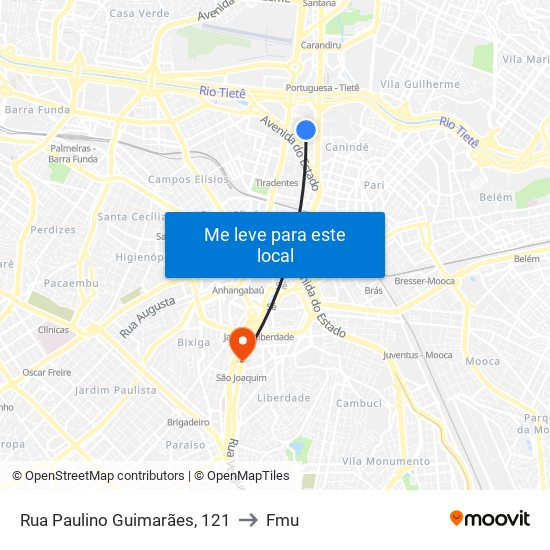 Rua Paulino Guimarães, 121 to Fmu map