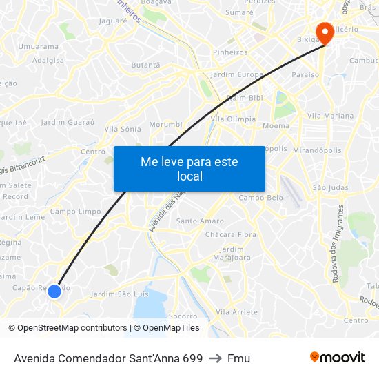 Avenida Comendador Sant'Anna 699 to Fmu map