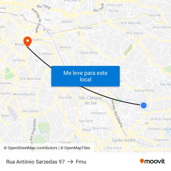 Rua Antônio Sarzedas 97 to Fmu map