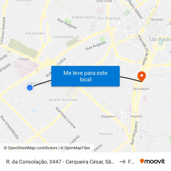 R. da Consolação, 3447 - Cerqueira César, São Paulo to Fmu map