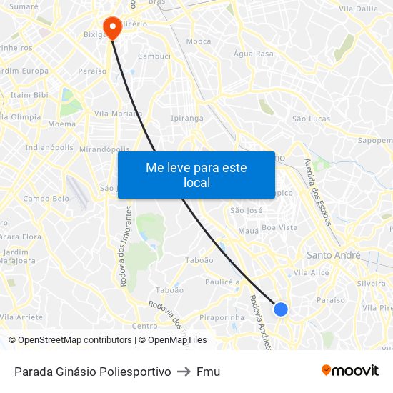 Parada Ginásio Poliesportivo to Fmu map