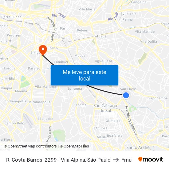 R. Costa Barros, 2299 - Vila Alpina, São Paulo to Fmu map