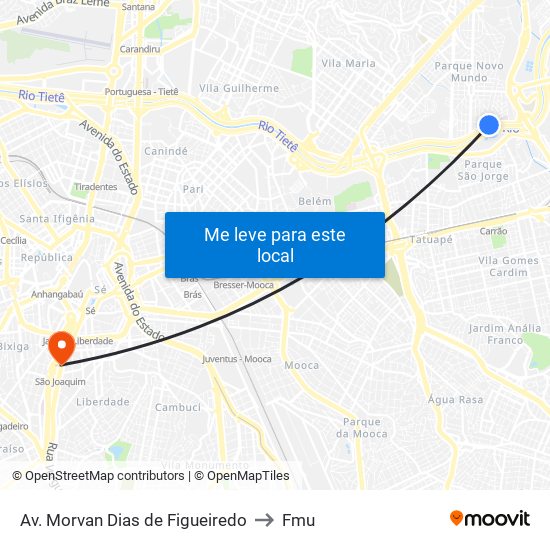Av. Morvan Dias de Figueiredo to Fmu map