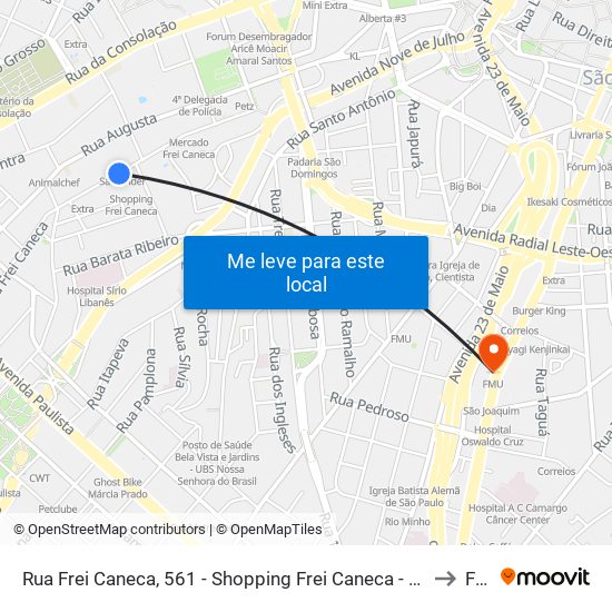 Rua Frei Caneca, 561 - Shopping Frei Caneca - Bela Vista, São Paulo to Fmu map