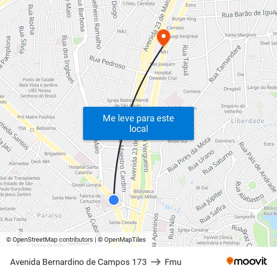 Avenida Bernardino de Campos 173 to Fmu map