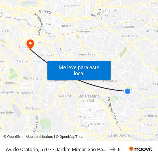 Av. do Oratório, 5707 - Jardim Mimar, São Paulo to Fmu map