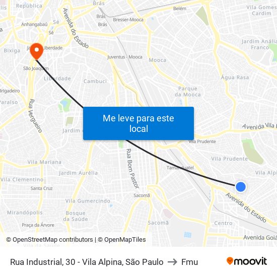 Rua Industrial, 30 - Vila Alpina, São Paulo to Fmu map