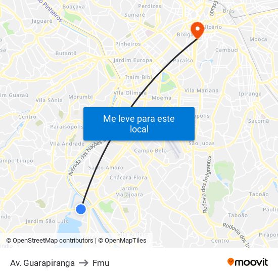 Av. Guarapiranga to Fmu map
