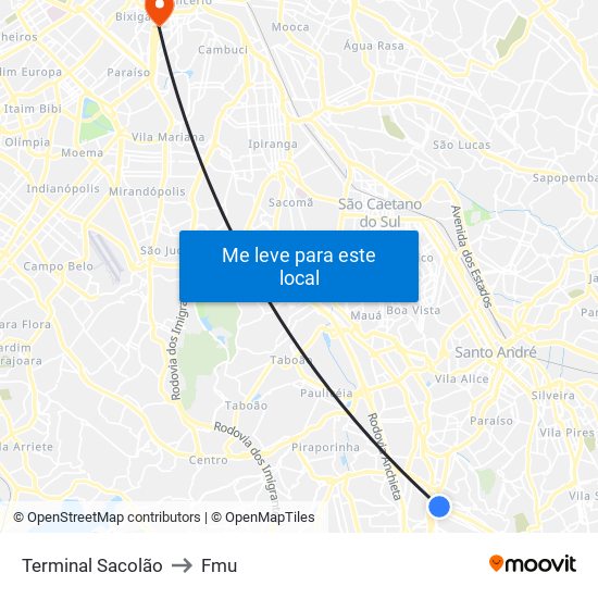 Terminal Sacolão to Fmu map