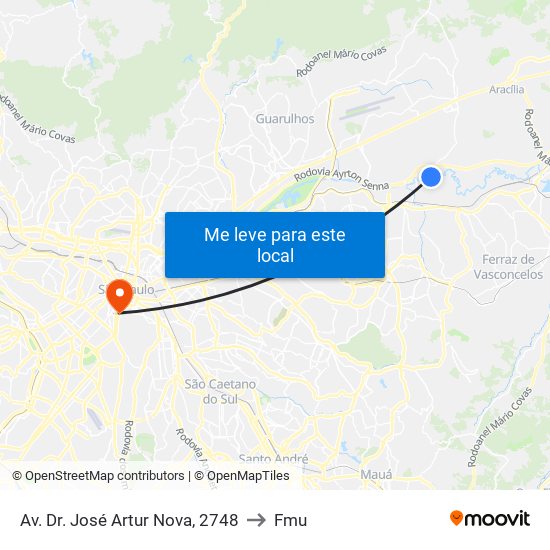 Av. Dr. José Artur Nova, 2748 to Fmu map