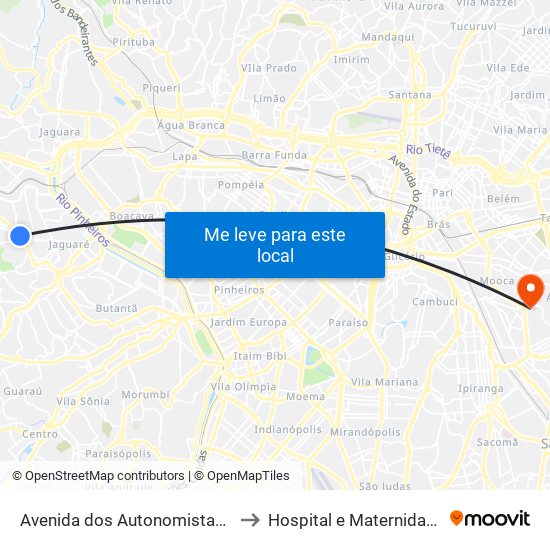 Avenida dos Autonomistas • Terminal Vila Yara to Hospital e Maternidade São Cristóvão map
