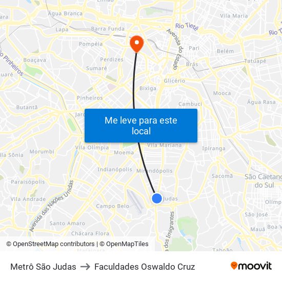 Metrô São Judas to Faculdades Oswaldo Cruz map