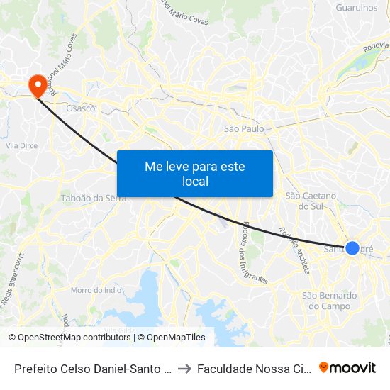 Prefeito Celso Daniel-Santo André to Faculdade Nossa Cidade map