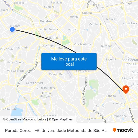 Parada Coronel Camisão to Universidade Metodista de São Paulo (Campus Rudge Ramos ) map