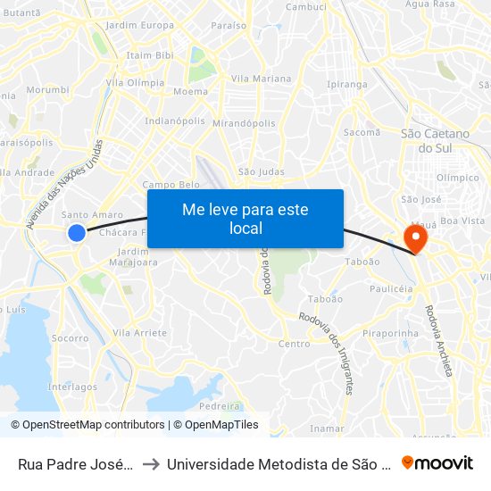 Rua Padre José de Anchieta 182 to Universidade Metodista de São Paulo (Campus Rudge Ramos ) map