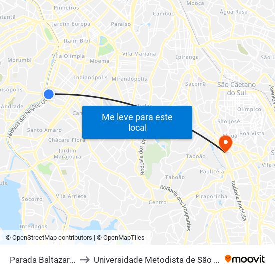 Parada Baltazar Fernandes (C/B) to Universidade Metodista de São Paulo (Campus Rudge Ramos ) map