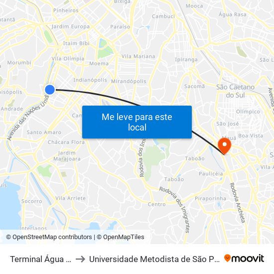 Terminal Água Espraiada, 400 to Universidade Metodista de São Paulo (Campus Rudge Ramos ) map