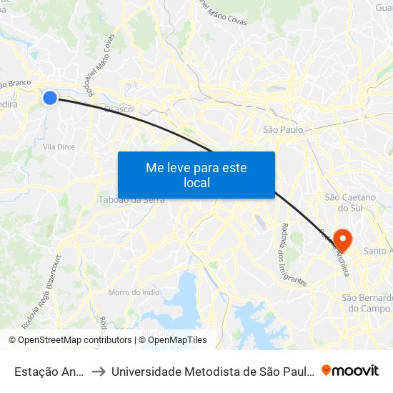 Estação Antônio João to Universidade Metodista de São Paulo (Campus Rudge Ramos ) map