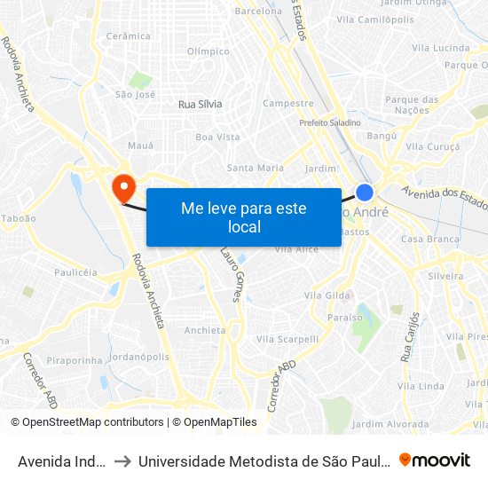 Avenida Industrial,159 to Universidade Metodista de São Paulo (Campus Rudge Ramos ) map