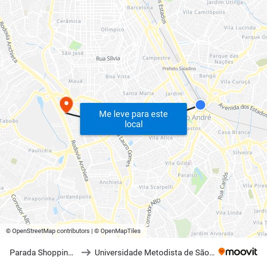 Parada Shopping Boulevard Itambé to Universidade Metodista de São Paulo (Campus Rudge Ramos ) map