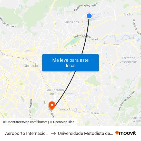 Aeroporto Internacional De São Paulo • Terminal 3 to Universidade Metodista de São Paulo (Campus Rudge Ramos ) map