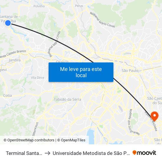 Terminal Santana de Parnaíba to Universidade Metodista de São Paulo (Campus Rudge Ramos ) map