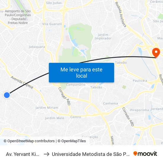 Av. Yervant Kissajikian, 1816 to Universidade Metodista de São Paulo (Campus Rudge Ramos ) map