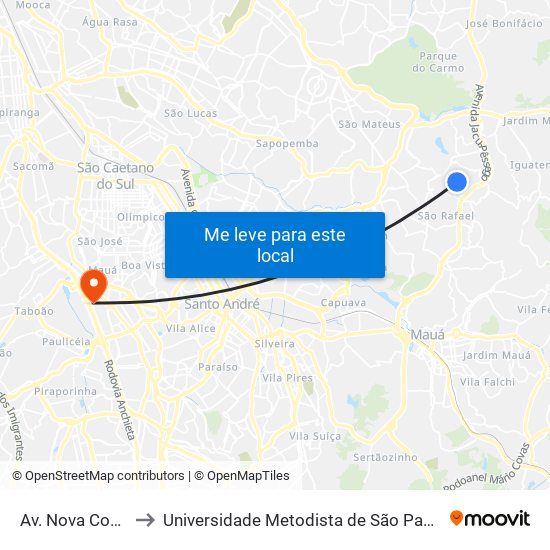 Av. Nova Conquista, 105 to Universidade Metodista de São Paulo (Campus Rudge Ramos ) map