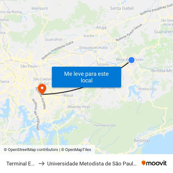Terminal Estudantes to Universidade Metodista de São Paulo (Campus Rudge Ramos ) map