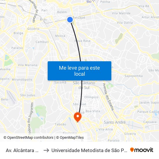 Av. Alcântara Machado, 4188 to Universidade Metodista de São Paulo (Campus Rudge Ramos ) map