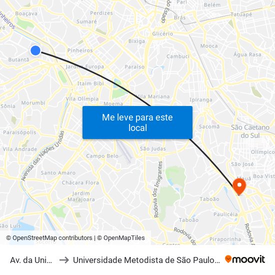 Av. da Universidade to Universidade Metodista de São Paulo (Campus Rudge Ramos ) map