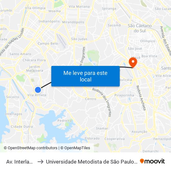 Av. Interlagos, 2760 to Universidade Metodista de São Paulo (Campus Rudge Ramos ) map