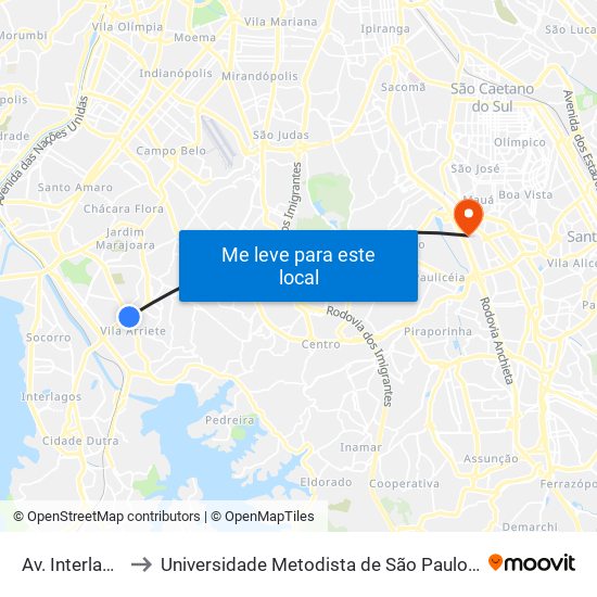 Av. Interlagos, 3060 to Universidade Metodista de São Paulo (Campus Rudge Ramos ) map