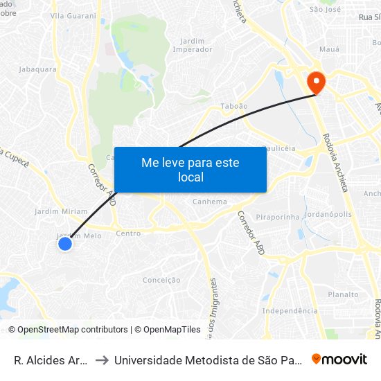 R. Alcides Arguedas, 124 to Universidade Metodista de São Paulo (Campus Rudge Ramos ) map