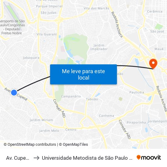 Av. Cupece, 3144 to Universidade Metodista de São Paulo (Campus Rudge Ramos ) map