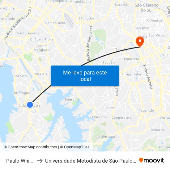 Paulo Whitaker B/C to Universidade Metodista de São Paulo (Campus Rudge Ramos ) map