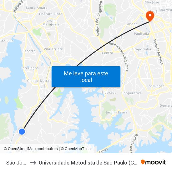 São José C/B to Universidade Metodista de São Paulo (Campus Rudge Ramos ) map